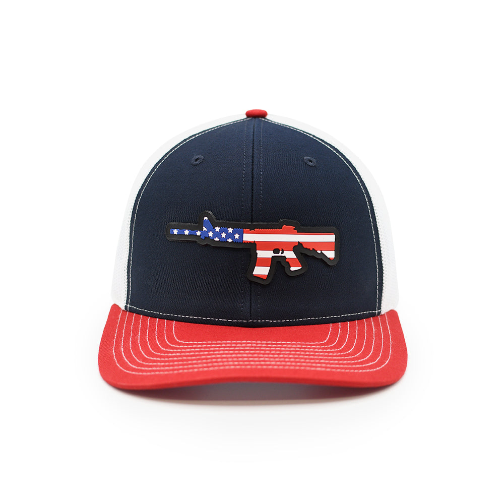 AR-15 USA Flag Hat PVC Patch Red Navy White