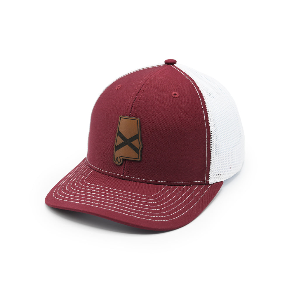 AL State Flag Leather Patch Hat Maroon White