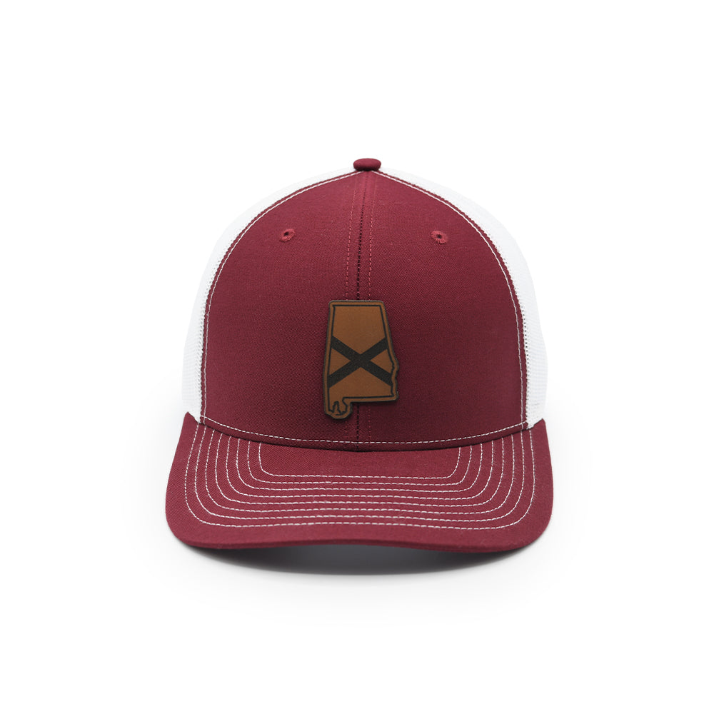 AL State Flag Leather Patch Hat Maroon White