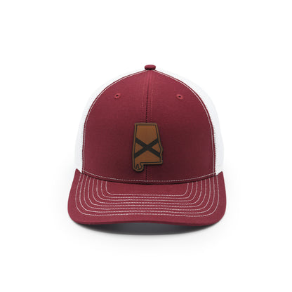 AL State Flag Leather Patch Hat Maroon White
